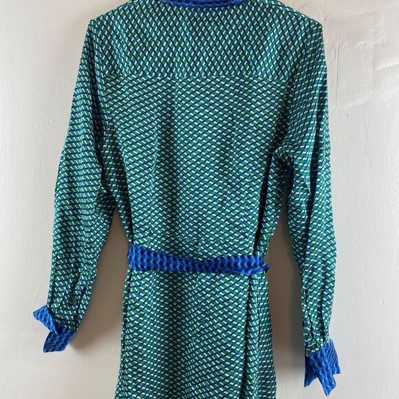 Boden NWT Kate Satin Green Geo Daze Long Sleeve Midi Shirt Dress Size 12 Office - Picture 6 of 16